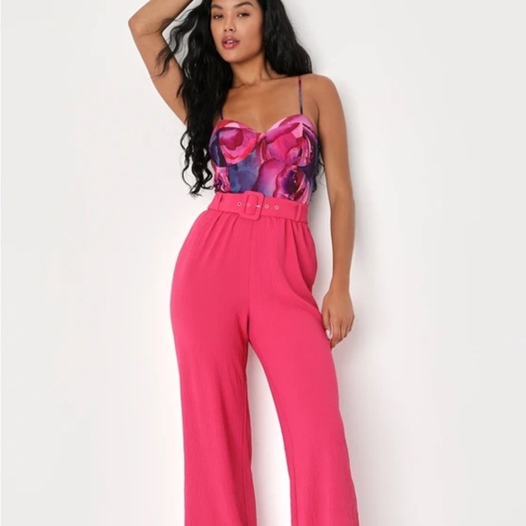 Lulu's Pink & Purple Floral Print Bustier Bodysuit Size Medium - Picture 1 of 12